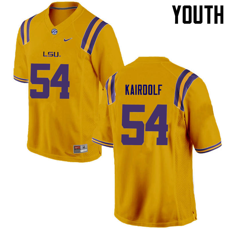 Youth LSU Tigers #54 Justin Kairdolf College Football Jerseys Game-Gold - Click Image to Close